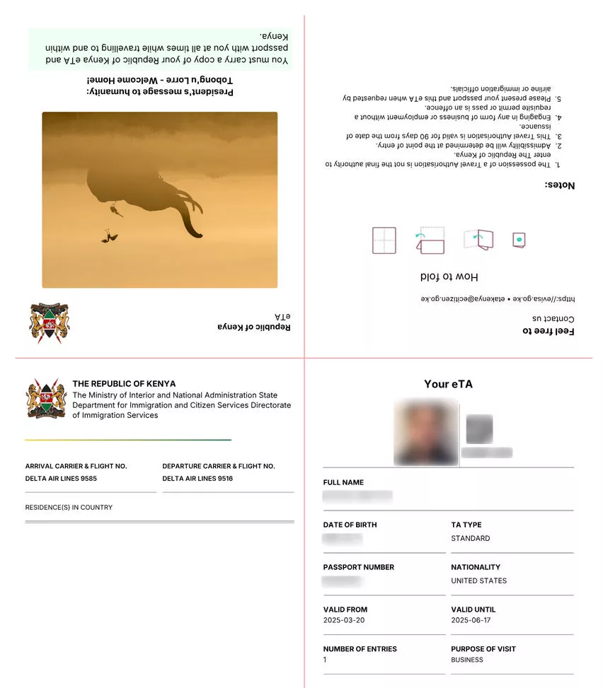 eTA to Kenya – Sample