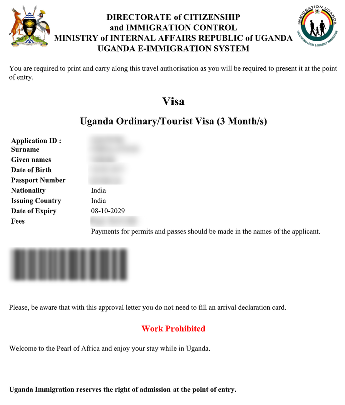 Uganda e-Visum – Muster