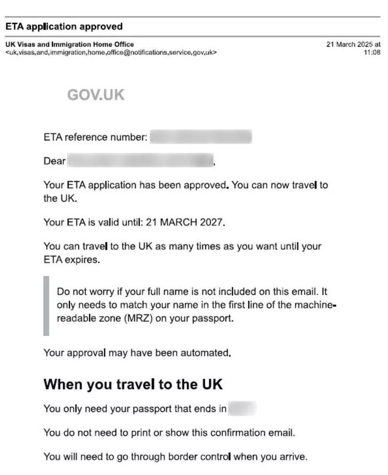 Sample of the United Kingdom ETA