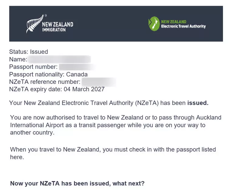 Muster der eTA für Neuseeland