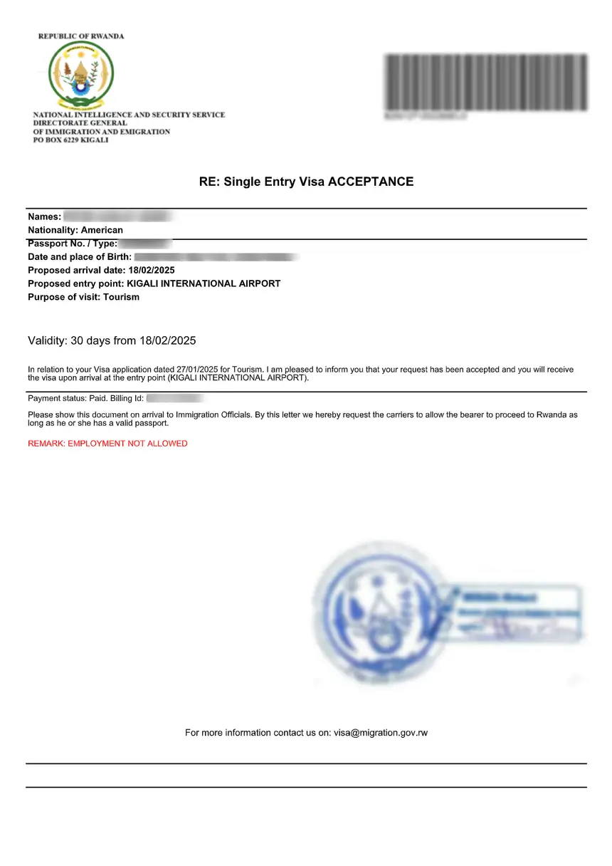 Ruanda e-Visum – Muster