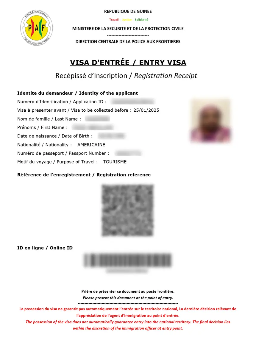 Guinea e-Visum – Muster