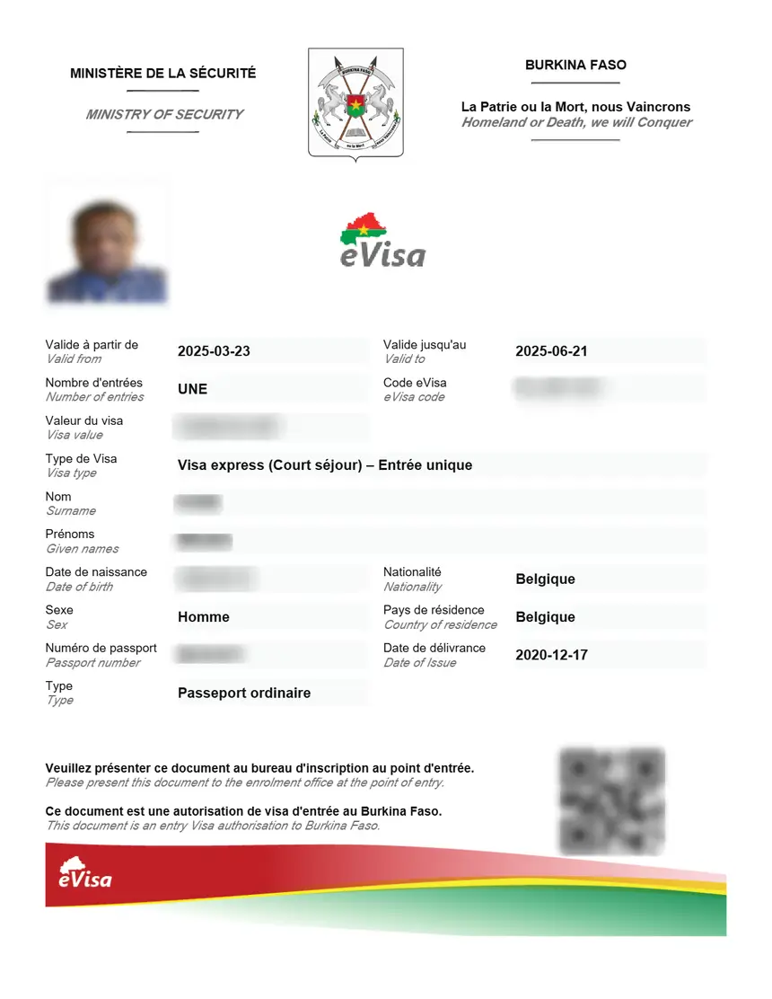eVisa Burkina Faso Sample