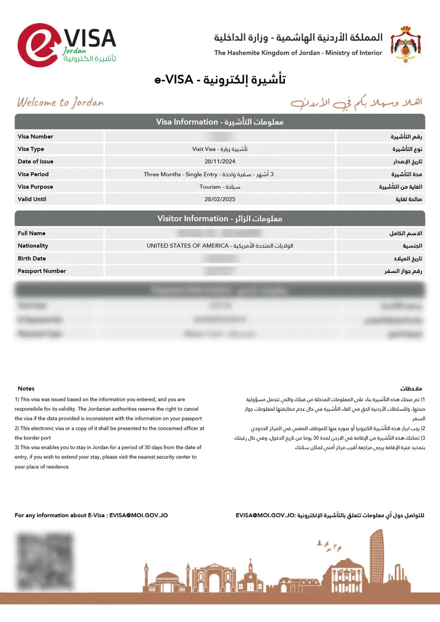 Jordanian e-Visa – Sample