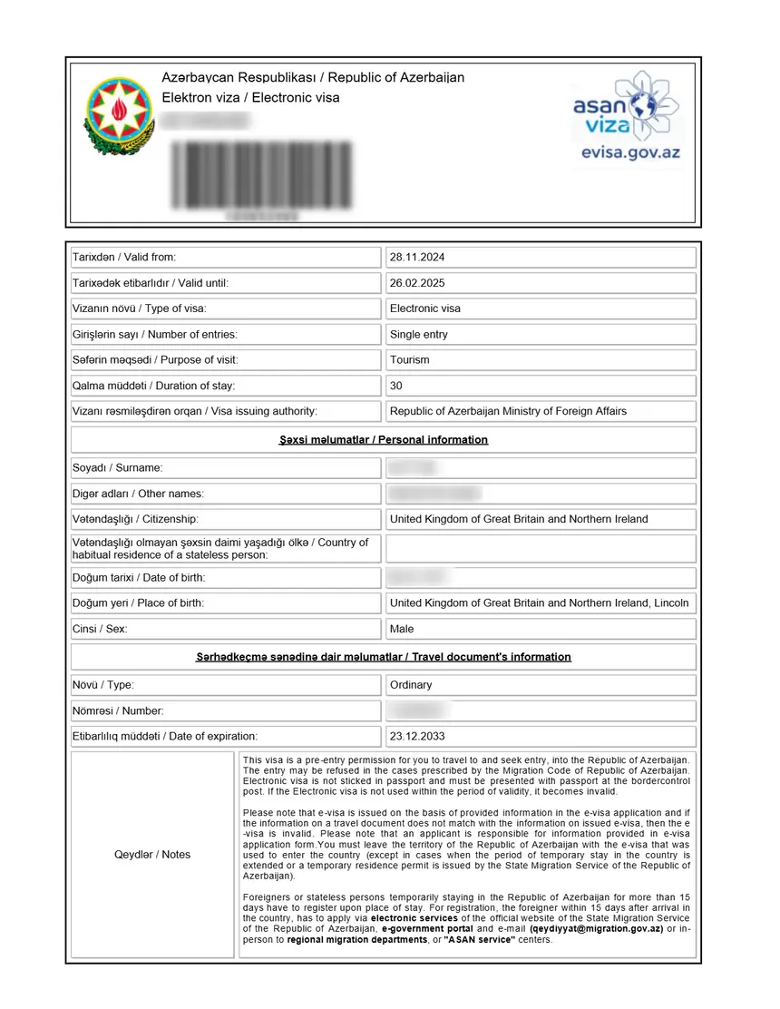 e-Visa Azerbaijan – Sample