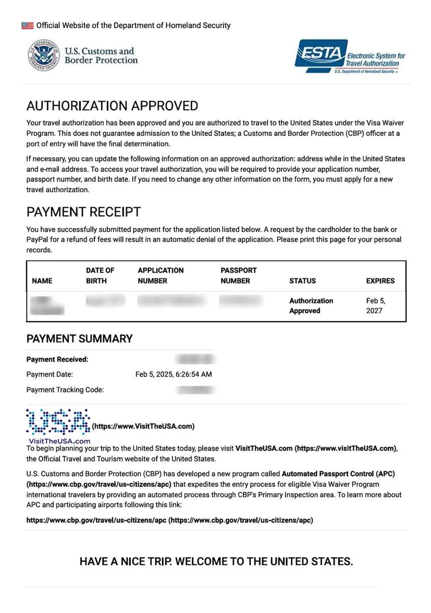 Sample of the ESTA USA
