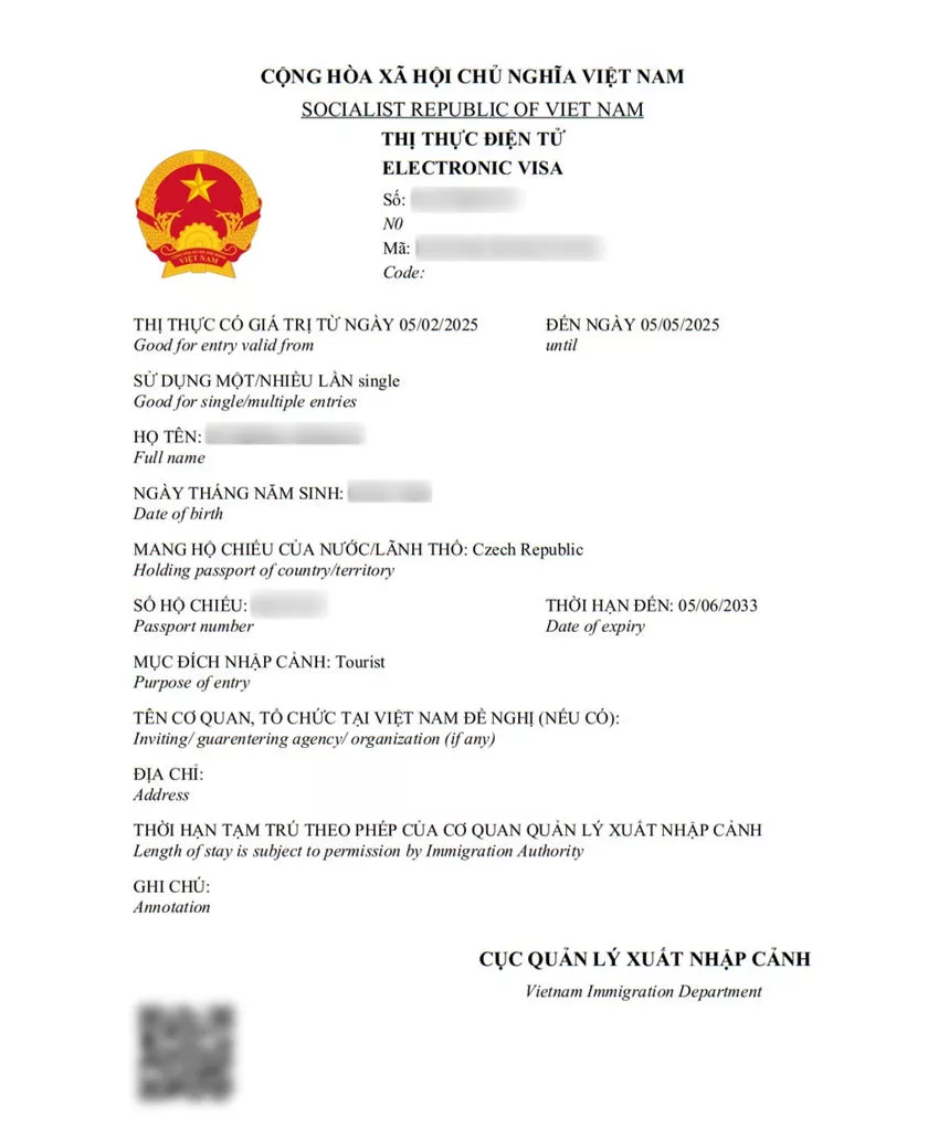 Vietnam e-Visa - Sample