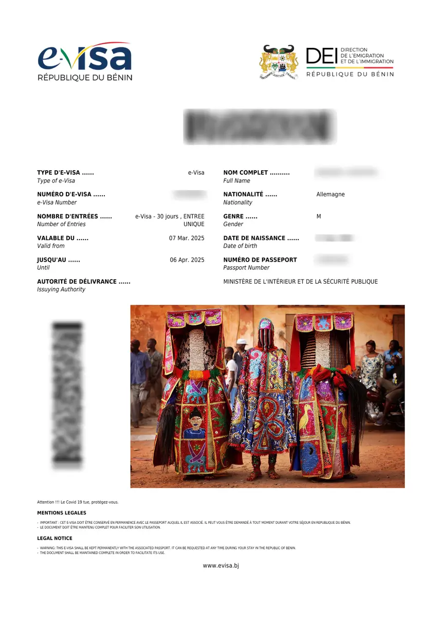 Benin e-Visa – Sample