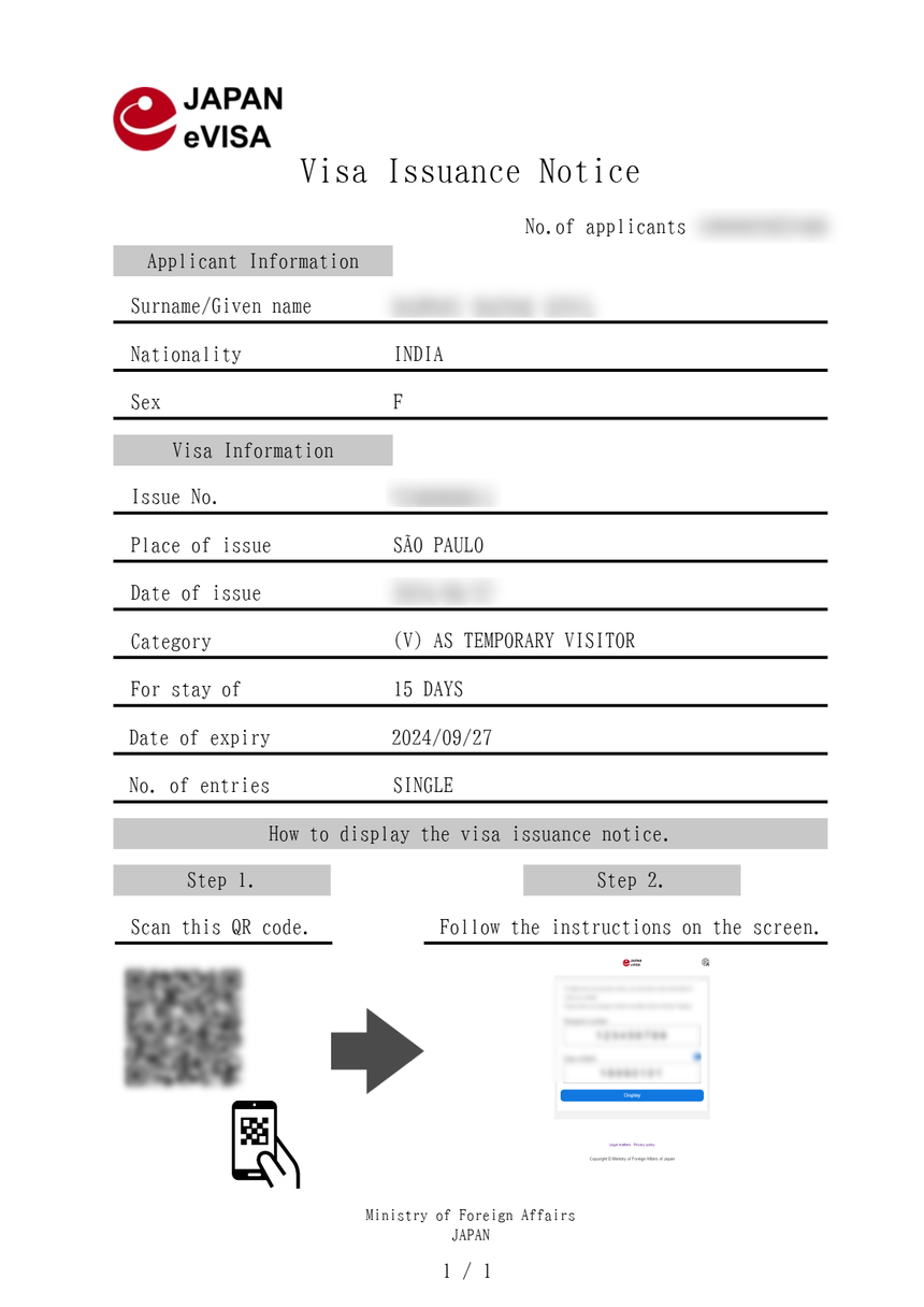 eVisa to Japan – Sample